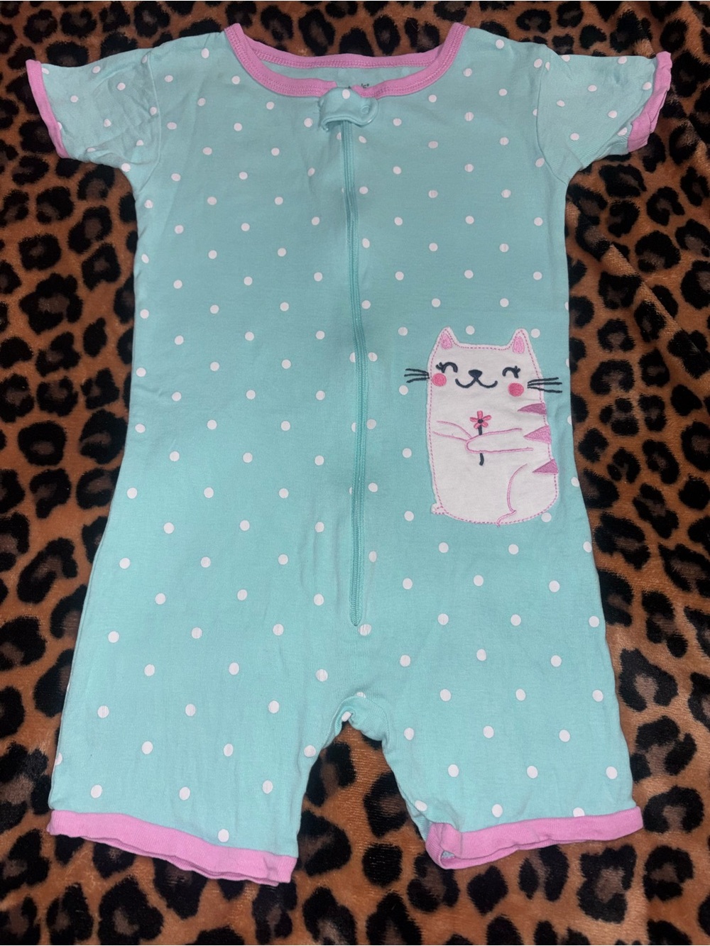 Carters Turquoise Cat Shortie One Piece Pajamas Toddler Girl 4T